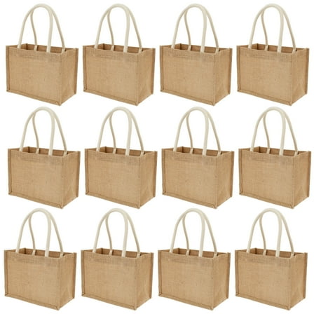 Wrvxzio 12Pcs Jute Tote Bags Reusable 9.06 x 4.33 x 6.3inch Burlap Tote Bags for Shopping Trips Beach Tours School Outdoor