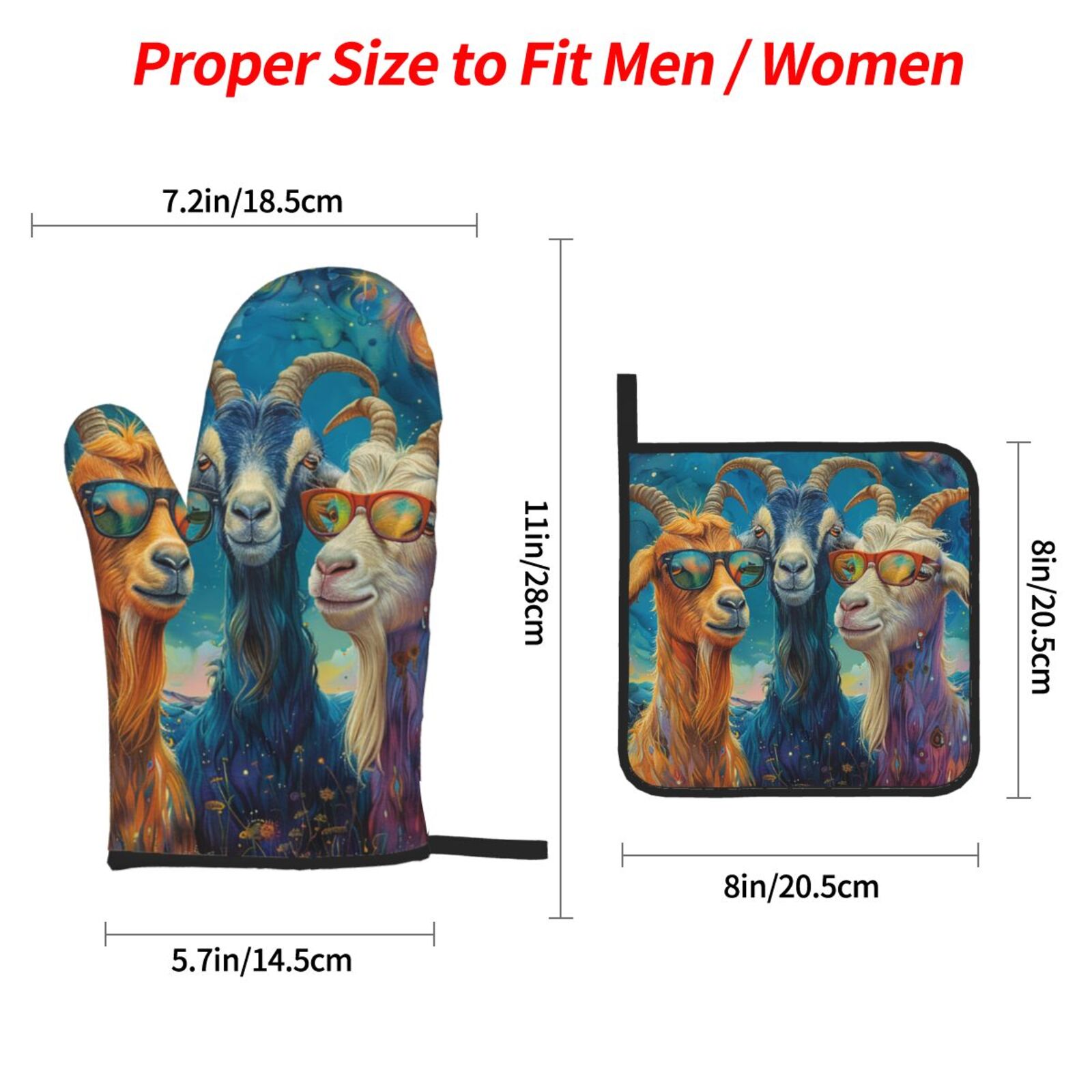 Funny Goat Family Psychedelic Art 4Pcs Oven Mitts and Pot Holders Sets Oven Kitchen Gloves Hot Pads for Cooking BBQ Baking Grilling