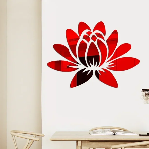 Adhesivo de pared de espejo 3D de loto para el hogar, sala de estar, dormitorio, oficina, pasillo, decoraciones de pared, espejo acrílico, pegatina de pared reflectante