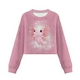 thumbnail image 4 of COEQINE Girls Crop Top Sweatshirt Long Sleeve Crewneck Fall Winter Pullover Cute Casual Loose Fit Streetwear Clothes for Kids Teen Age 5-6, Cute Axolotl Pink, 4 of 7