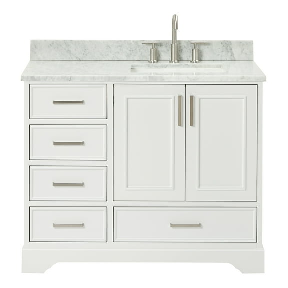 Ariel Stafford 43 Inch Single Right Offset Rectangle Sink Vanity With Carrara White Marble Countertop W/0.75" Edge In White