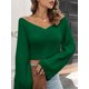 thumbnail image 5 of Camiseta mujer, Jersey corto de mujer con cuello en V y manga larga, jerséis informales Abody Verde/Grande, 5 of 7