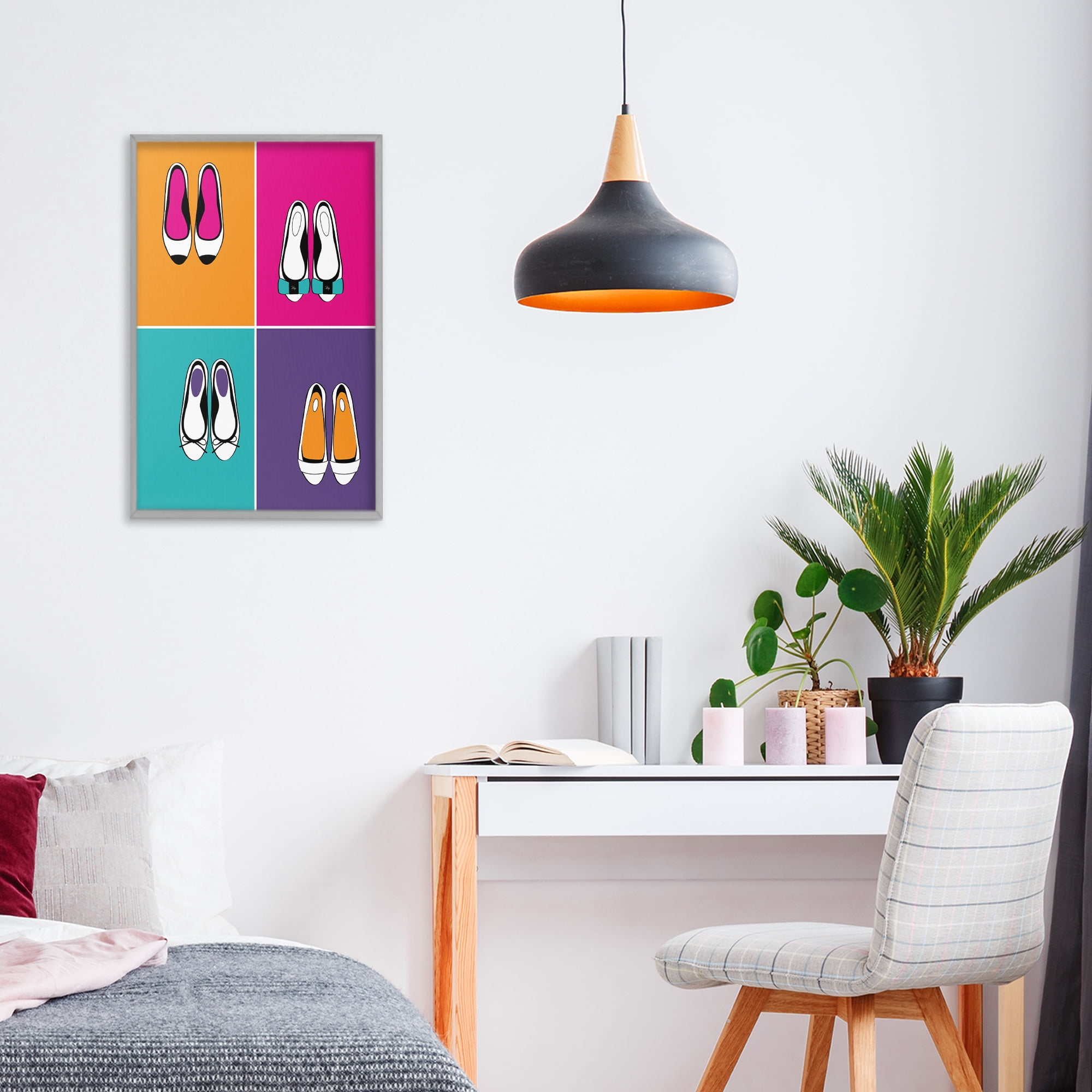 Stupell Industries Bold Pop Trendy Flats Gray Framed Giclee Art, design by Martina Pavlova