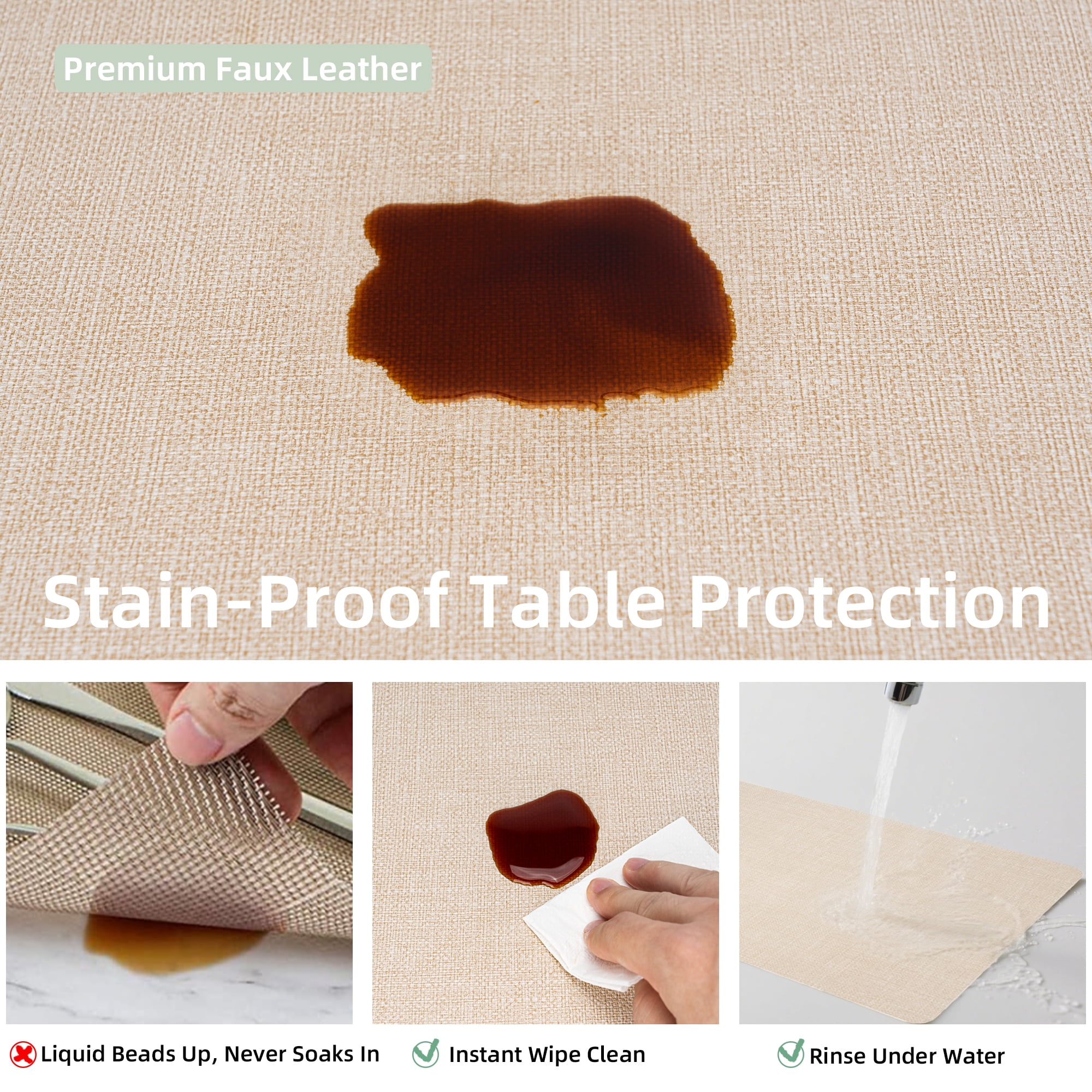 PROMATTOO Faux Leather Placemats Set of 6,Heat Resistant Dining Table Mats,17”x12”,Ivory Beige