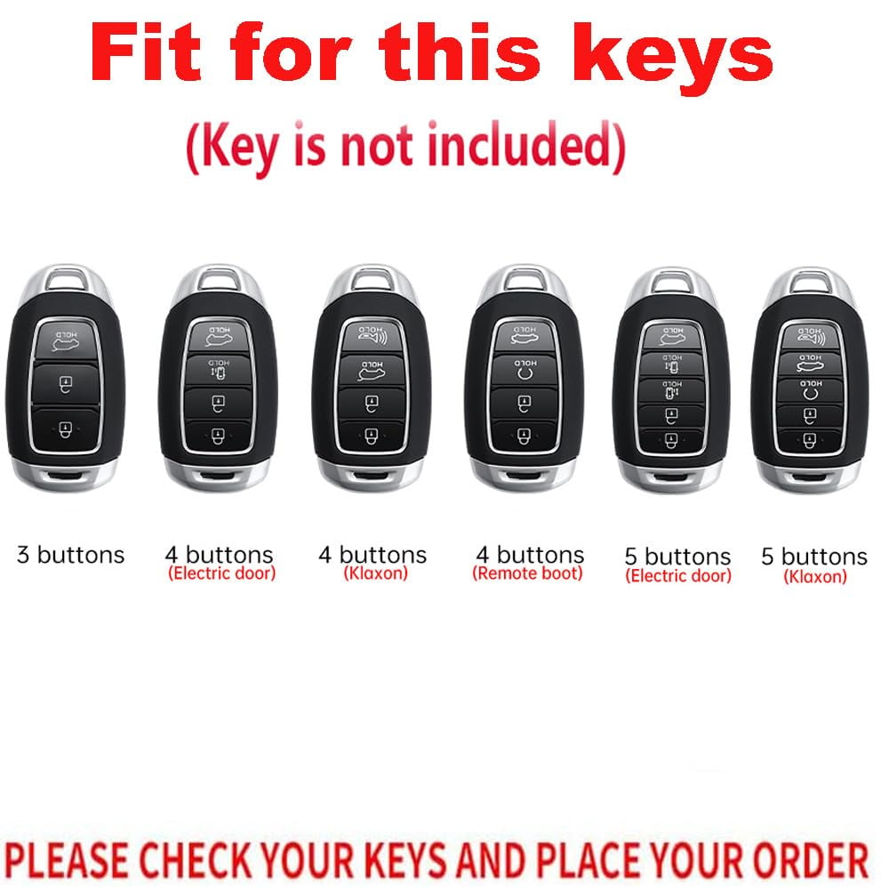 Key Fob Cover with keychain, Zinc Alloy Car Key Fob Case Compatible with Hyundai i30 ix25 Ix35 Elantra Encino Kona Solaris Azera Grandeur Ig TM Accent Santa Fe Palisade 4 Button Key Protector Holder