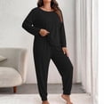 thumbnail image 2 of Women Oversize 2 Piece Loungewear Sevevn Set Long Sleeve Pocket Top Jogger Pants Soft Casual Sleep Outfit Multiple Solid Shades, 2 of 4