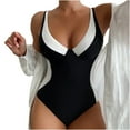 thumbnail image 2 of Ndbuld Women's One Piece Swimdress V-Neck Mesh Ruched Bathing Suits High Waisted Swimsuits Black XL, 2 of 4