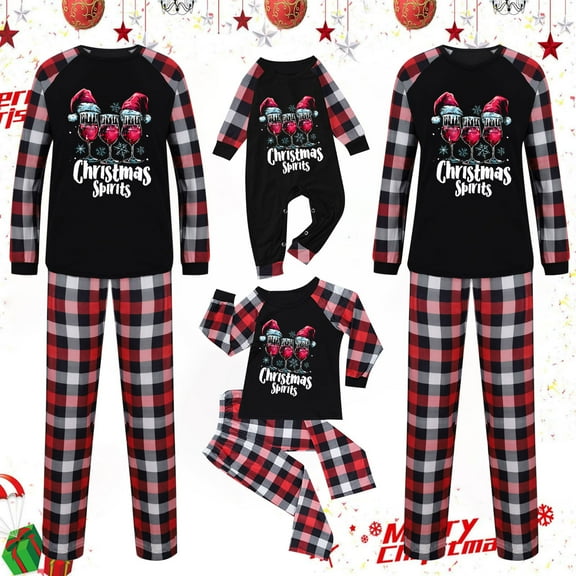 Odeerbi Christmas Pajamas for Family Holiday Plaid Long Sleeve Family Christmas Pajamas Matching Sets Toddler Print Parent-child Suit Two-Piece Sleepwear Xmas Family Matching PJs Set Black