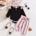 thumbnail image 2 of masbird Newborn Baby Girl Outfits Print Romper Pants Headband 3pcs Clothes Set Fall Winter 0 3 6 12 18 24 Months,Pink,0-3 M, 2 of 9