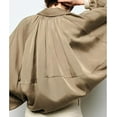thumbnail image 5 of Stralyhd Bomber Jacket Women Lapel Collar Batwing Sleeve Oversized Jacket Fashion Front Zip Shirts Lightweight Pleats Bubble Streetwear Jackets Khaki M, 5 of 5