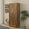 thumbnail image 2 of 2 IN1 High Wardrobe & Kitchen Cabinet with 2 Doors and 3 Storage Shelves, 70.87" Wooden Freestanding Floor Storage Cabinet, Modern Space Saving Entryway Cupboard for Living Room Bathroom, Walnut, 2 of 7