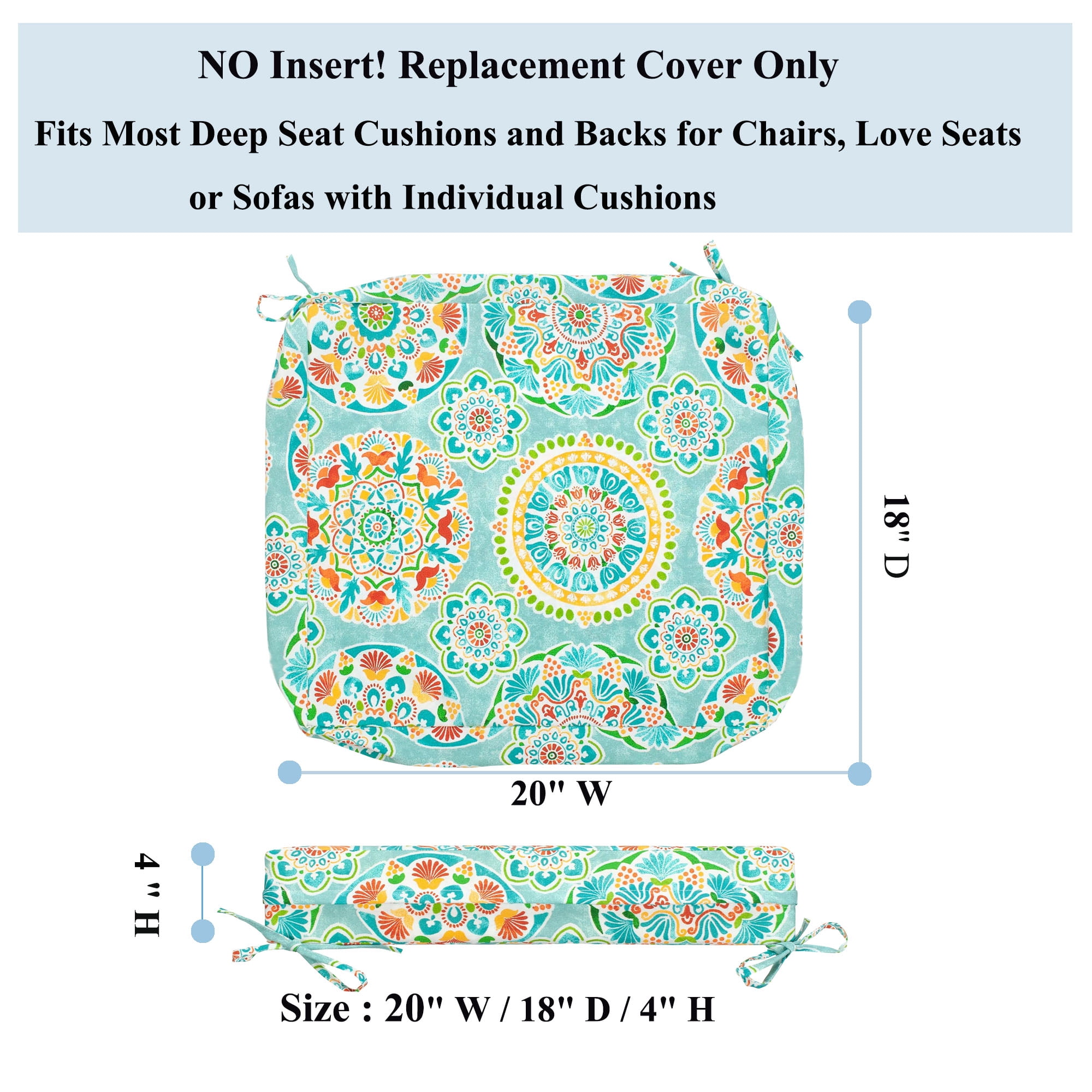 MAGPIE Indoor Outdoor 20" x 18"x 4" Chair Cushion Cover Replacement 2 Pack, NO Insert! Seat Cushion for Patio Garden Chair Sofa Bench Wicker(Cyan Circle)