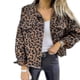 thumbnail image 1 of Leopard Denim Jackets Long Sleeved Short Loose Casual Oversize Jackets-, 1 of 5