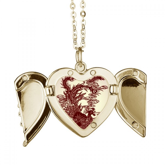 Chinese Phoenix Bird retrato animal Collar colgante en forma de melocotón con alas Unbranded M