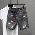 thumbnail image 4 of Pantalones cortos vaqueros anchos para hombre, holgados, estilo Hip Hop, estilo Harajuku, estilo retro, de color azul, finos y groseros, 4 of 4