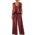 thumbnail image 2 of Womens Two Piece Sets Summer Spring Outfit Sets 100%Cotton Ruffled Tank Top and Flowy Palazzo Trousers, 2 of 9