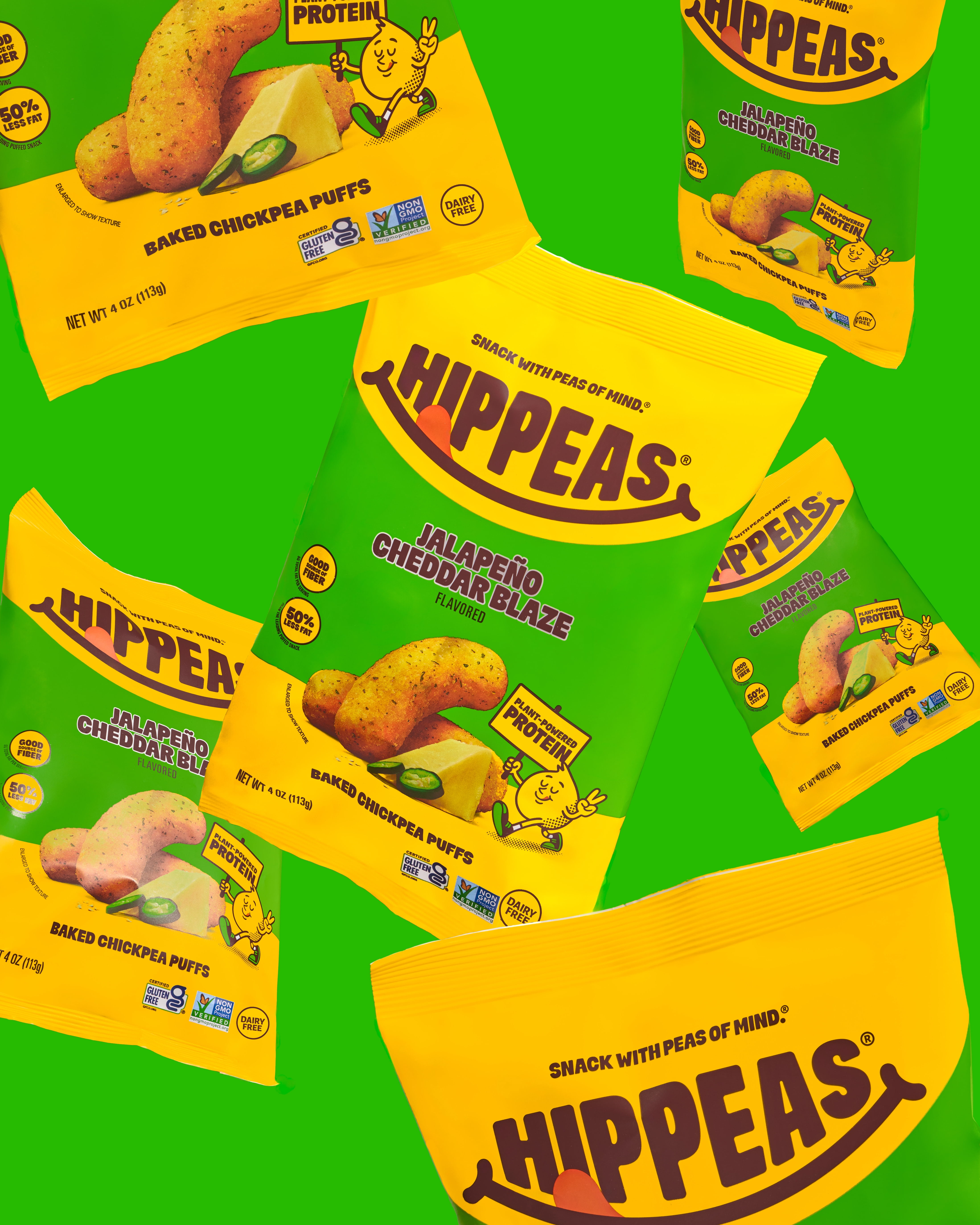 (6 pack) HIPPEAS Chickpea Puffs, Jalapeno Cheddar Blaze, Gluten Free, Dairy Free, 4g Protein, 3g Fiber, 4 oz