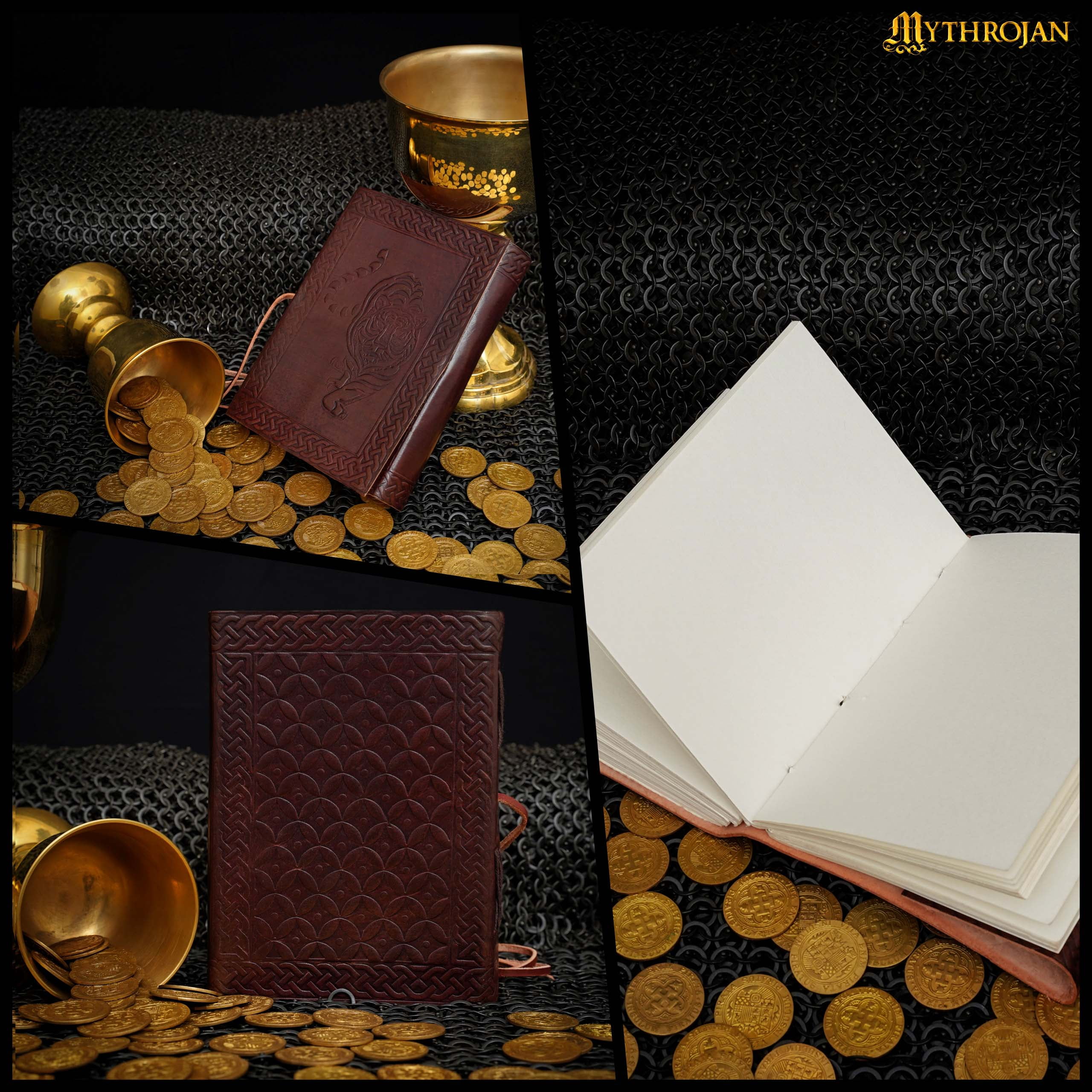 Mythrojan Leather Bound  Journal Antique Handmade Vintage Diary  Bound Journal with Tiger Embossed Cover Diary Drawing Paper Sketchbook Leather Book - Great Gift for Men and Women -7" x 5"