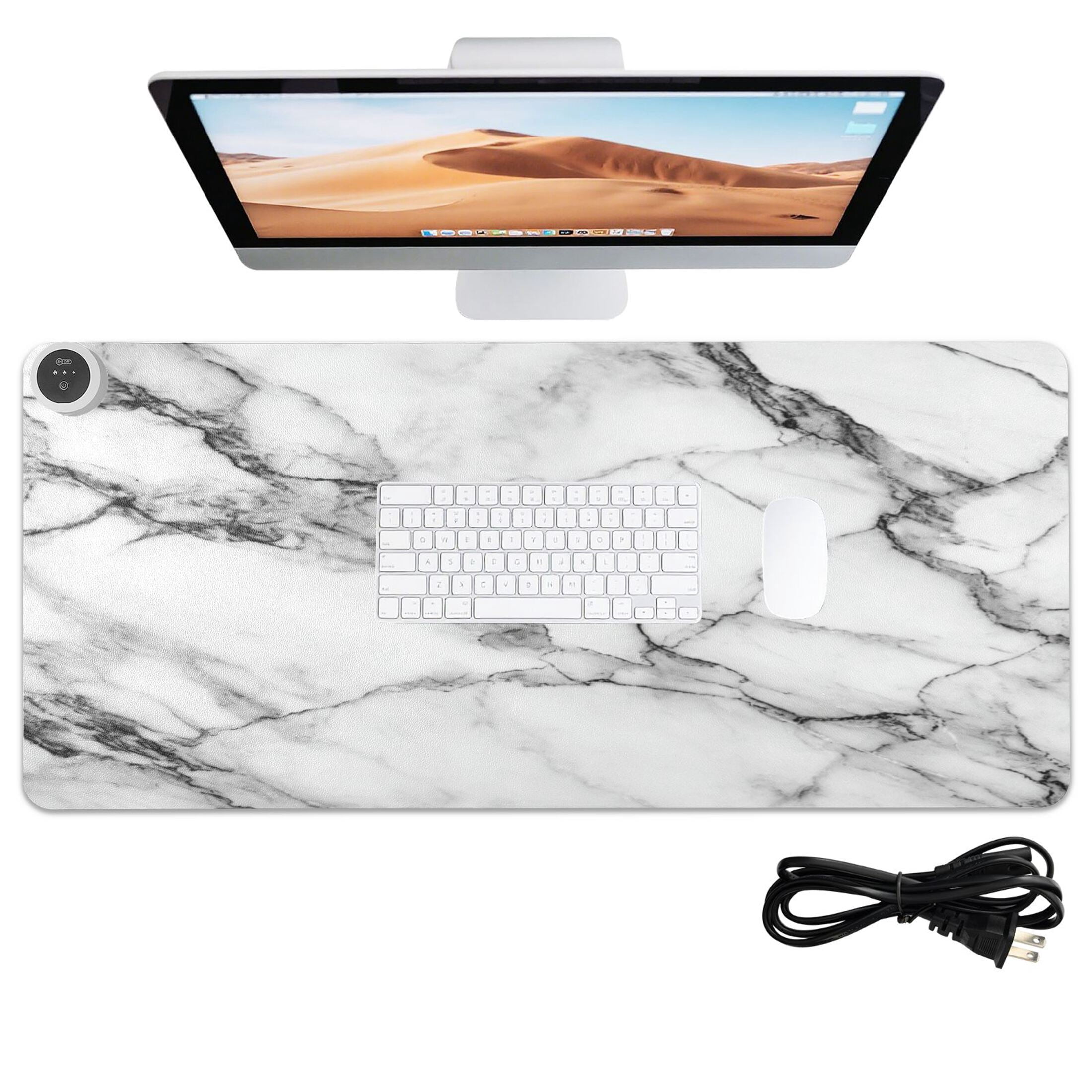 Large Heated Desk Mat Mouse Pad 31.5"x13"PU Leather Graphene Heating Desk Warmer with 3 Temperature Settings 110V US Plug Non-Slip Warm Pad for Home, Office, and Gaming Elegant Marble Texture Print