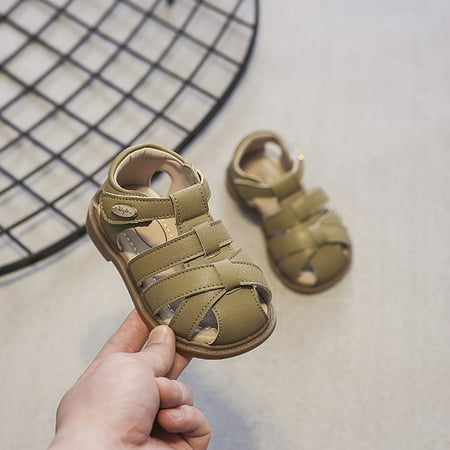 

CHAOLEI Toddler Girls Wrapped Toe Soft Bottom Roman Sandals Solid Color Princess Shoes Beach Shoes Daily Casual Shoes -Green 3-3.5 Years