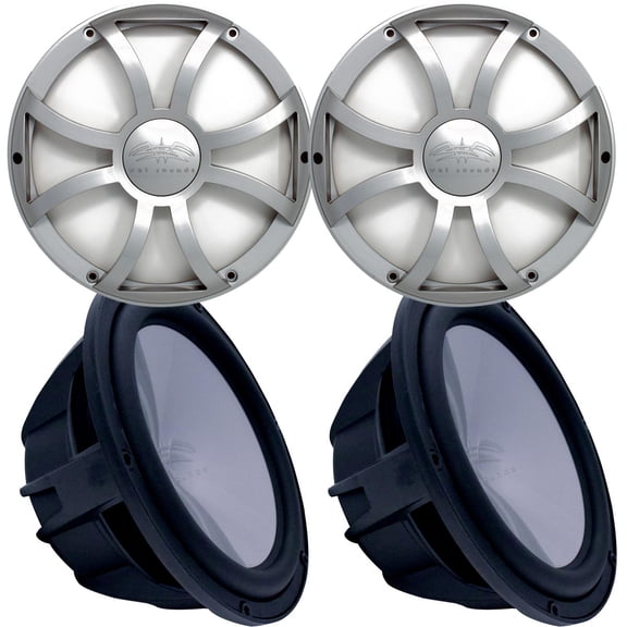 Two Wet Sounds Revo 12" Subwoofers & Grills - Black Subwoofers & Silver XS Grills - 4 Ohm