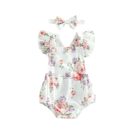 

Newborn Baby Girl Floral Romper Jumpsuit Ruffles Flying Sleeves Bodysuits Summer Casual Clothes