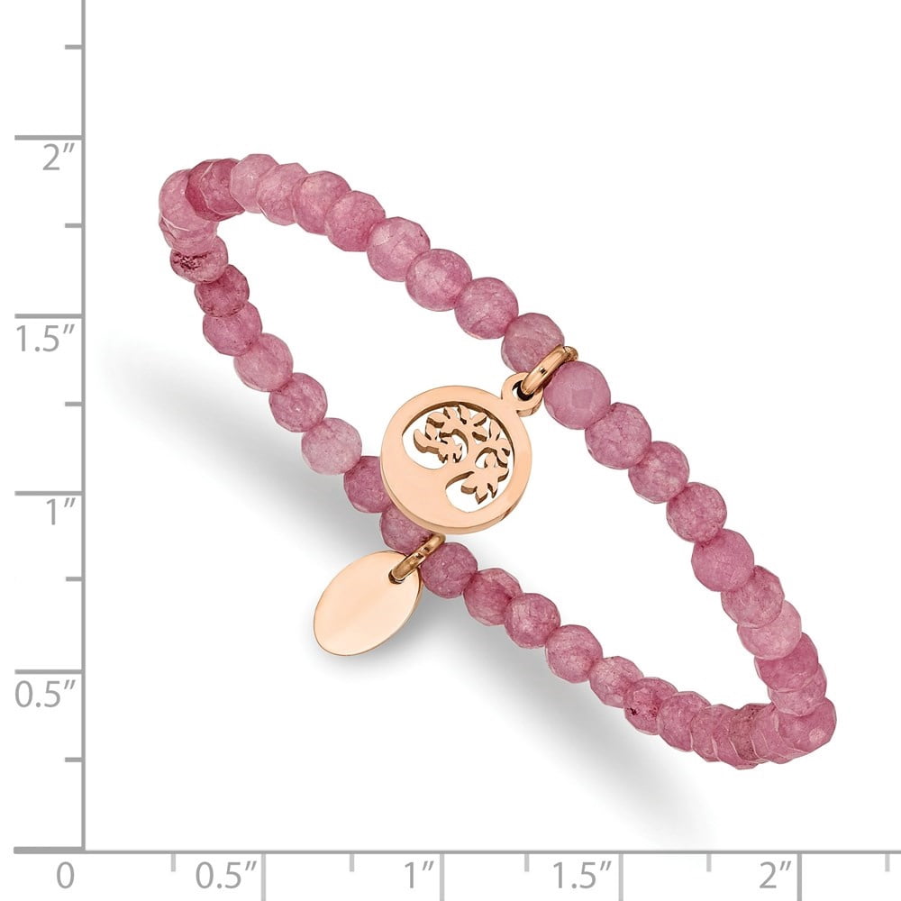 Auriga Mother's Day Gift Stainless Steel Rose IP-plated Tree 4mm Pink Jade Beaded Stretch Bracelet for Women