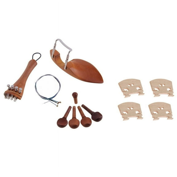 4/4 Violin Parts Accessories Chin Rest Tailpiece Fine Tuner Tuning Peg Tailgut Endpin Strings Kit&Violin parts Violin-Bridge-5pc-4/4 Maple Bridge Violin Parts, 5 Piece