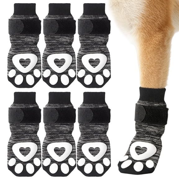 GASTROPOD 6Pcs Socks with Grippers for Samll Dog,Anti-Slip Rubber Sole with Adjustable Strap Dog Socks,Irregular Horizontal Stripe Design High-Stretch Cuff for Easy on & Off Paw Socks,S