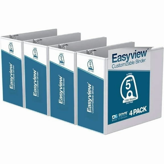 Davis Group Easyview Premium, Angle D Ring, Customizable, View Binder, 4 Pack (White, 5")