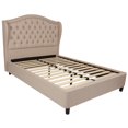 thumbnail image 1 of Lit plateforme Valencia double touffeté en tissu beige, 1 of 3