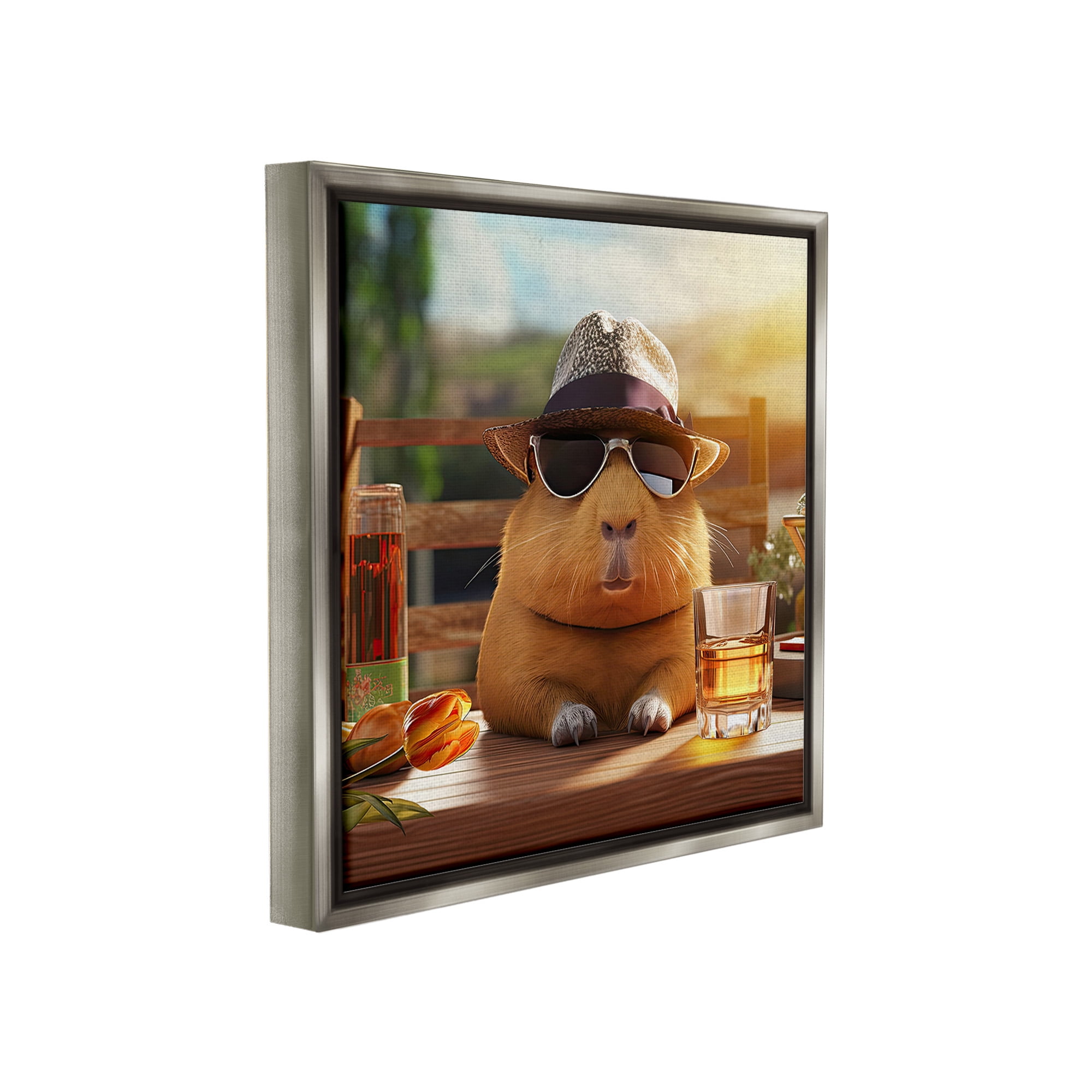 Stupell Industries Capybara & Summer Scenery Animals & Insects Painting Gray Floater Framed Canvas Art Print Wall Art, 25 x 25