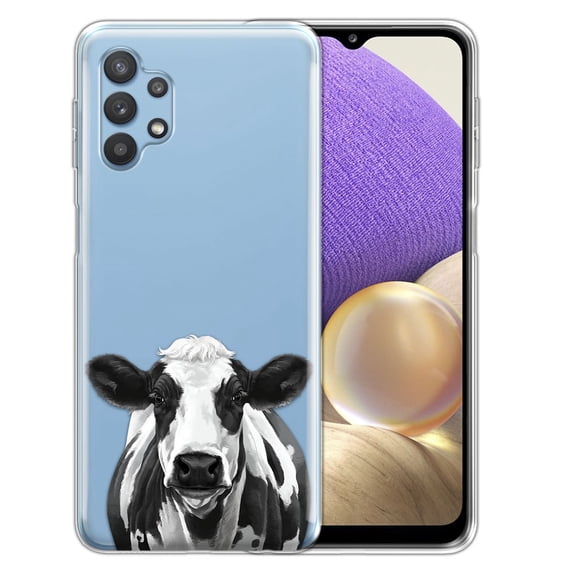 WIRESTER Soft TPU Clear Case Slim Protective Cover for Samsung Galaxy A32 5G 6.5" 2021, Black Spot Cow
