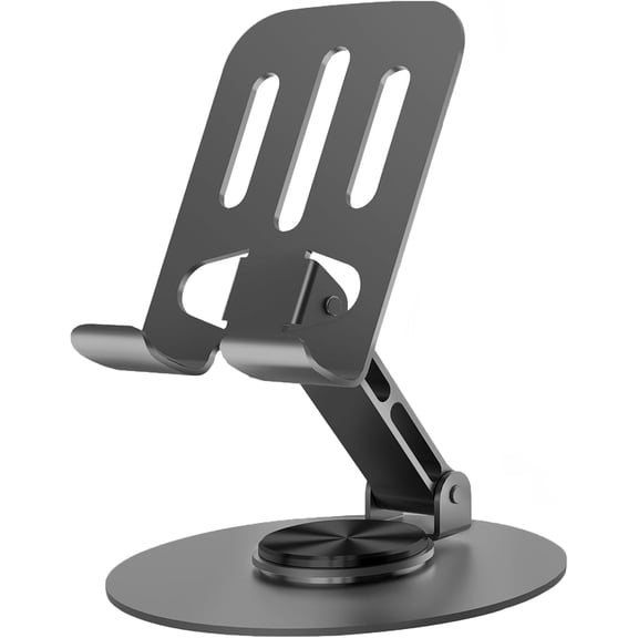 Adjustable Metal Cell Phone Stand for Desk, Foldable Portable Phone Holder with Multi-Angle Viewing, Non-Slip Base, Universal Smartphone Stand for Home Office and Travel, Black