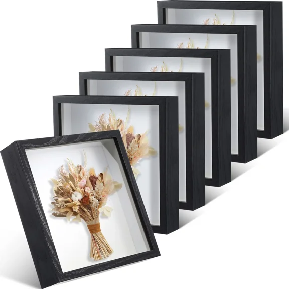 SINTOBIZZY 6 Pack Shadow Box Frame, 8 X 8 Inches Wood Shadow Boxes Display Cases,1.2 Inch Interior Depth, Ideas for Memorabilia Pictures Flowers Medals Tickets (Black)