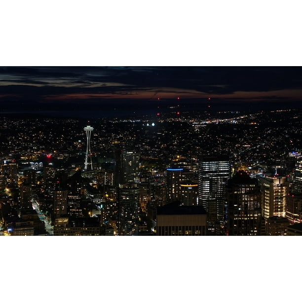 Peel N Stick Poster Of Seattle Aerial View Night Mood Panorama Poster 24x16 Adhesive Sticker Poster Print Walmart Com Walmart Com