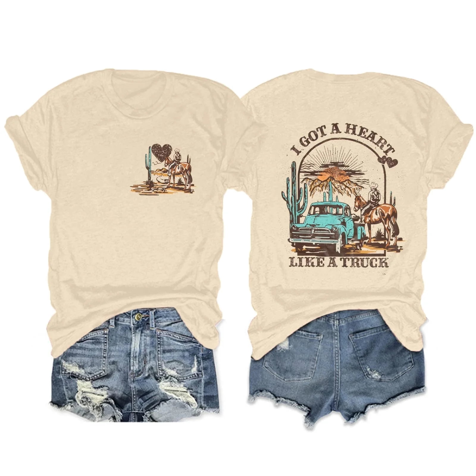 MOUSYA I Got A Heart Like A Truck T Shirt Women Country Music Shirts Nashville Concert Outfit Western Sunset Cowgirl Tops