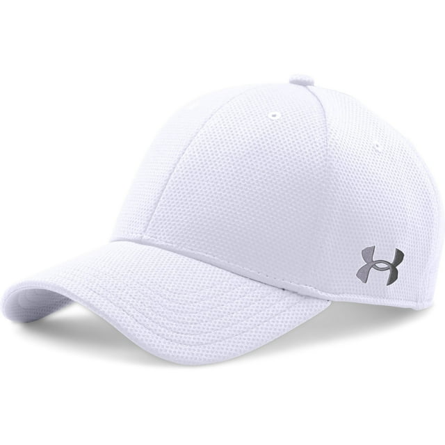 Gorra Under Armour con ala curva, ajuste elástico, color blanco grafito, talla L, XL