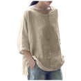 thumbnail image 2 of Cuoff Blouses for Women Casual Solid Color Loose Cotton Linen Medium Sleeve Large Size Womens Tops Beige 5X, 2 of 6