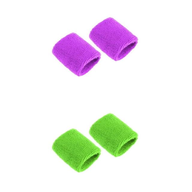 2 pares de muñequeras deportivas, muñequeras de algodón suave y elásticas que absorben el sudor. Verde púrpura