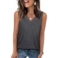 thumbnail image 2 of ZEHJUHAN Women's Solid Color V-Neck Sleeveless Tank Top - Basic Stretchy Summer Tee Dark Gray，S, 2 of 7