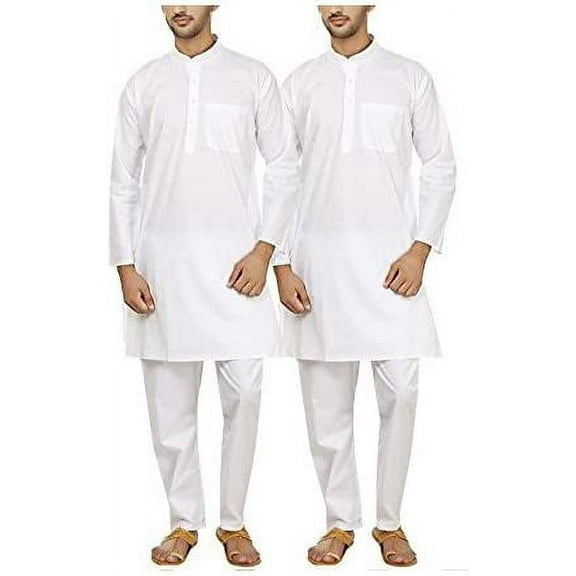 Royal Men's White 100% Pure Cotton Kurta Pyajma Set Of 2
