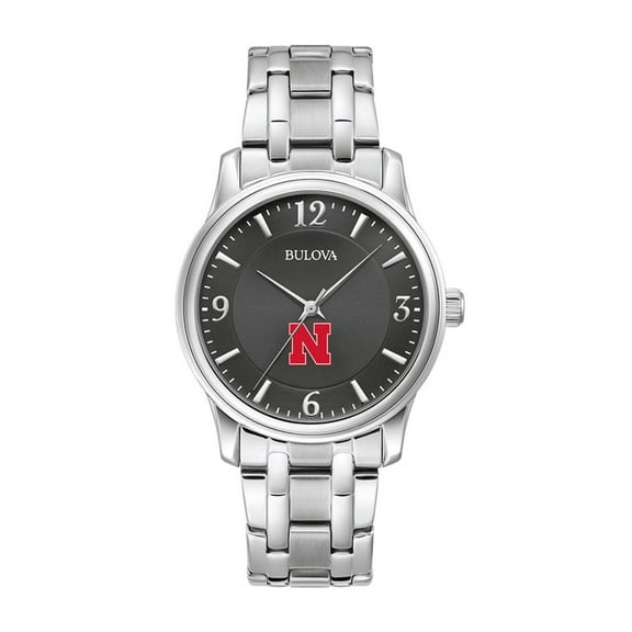 Men's Bulova Black Nebraska Huskers Stainless Steel Corporate Collection Watch