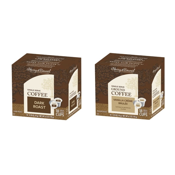 Harry & David Coffee Combo, Dark Roast-Vanilla Creme Brulee 2/18 ct boxes