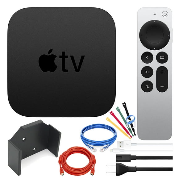 Apple TV HD 32GB Streamer Multimédia (2e Génération) (MHY93LL/A) (2021) faisceau avec support mural + câble Ethernet + câble hdmi + (6) attaches de Câble