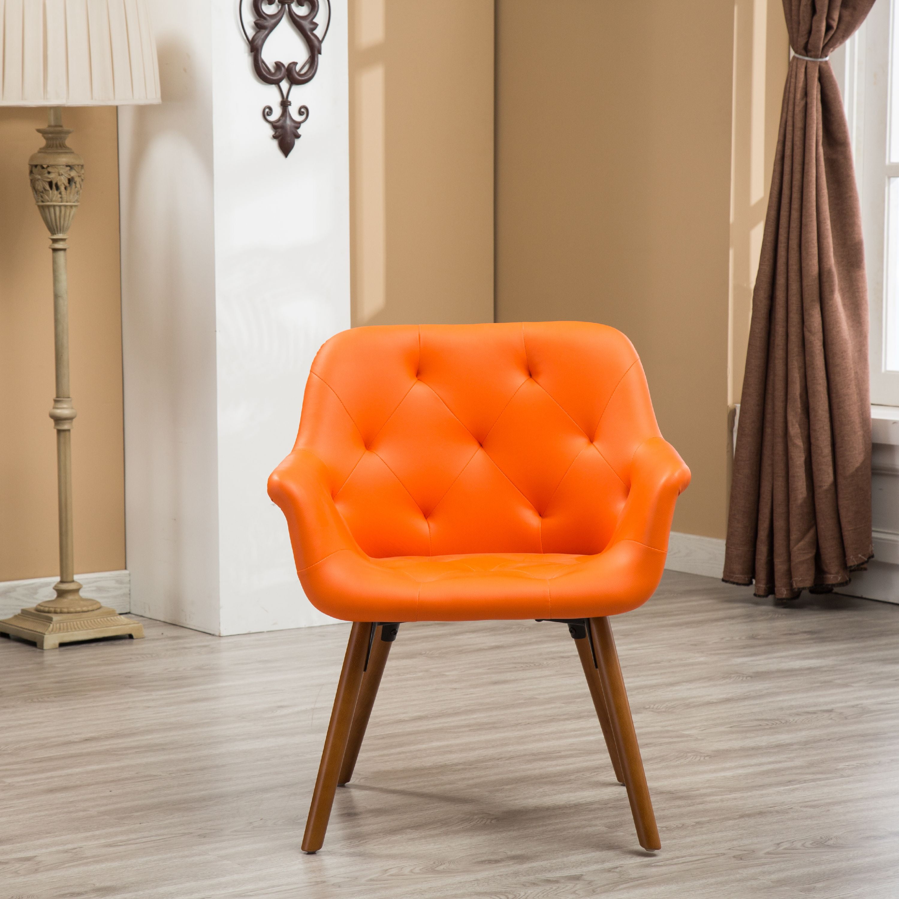 Roundhill Vauclucy Contemporary Faux Leather Diamond Tufted Bucket Style Accent Chair, Orange