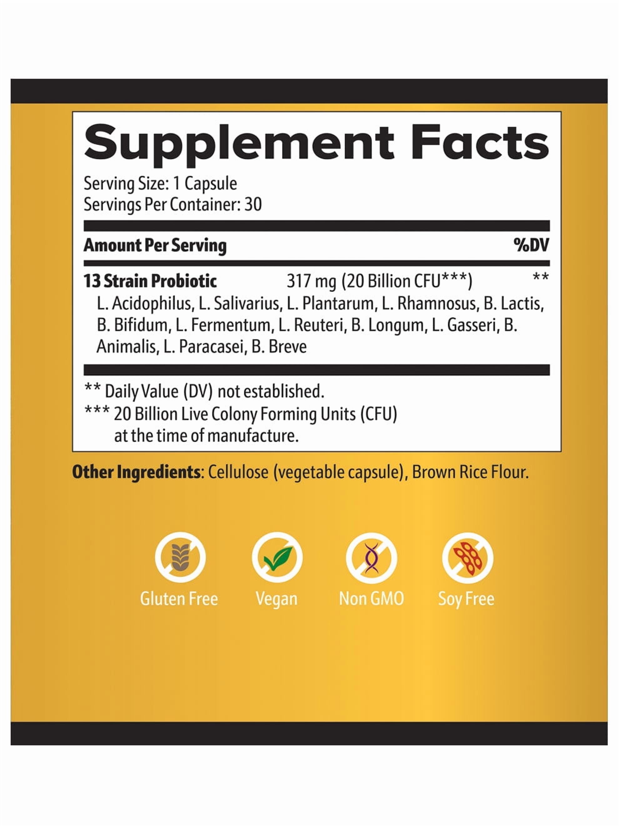 Probiotic – 13-strain, 20 Billion CFU, Vegan, Non-GMO, Soy & Gluten Free, 30 Capsules