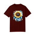 thumbnail image 2 of NAMTYQX Cute Tops for Teen Girls Muster Short Sleeve Plus Size Trendy Print Stretch O-Neck Soft Loose Fit Cute Tops for Women Wine Size 2XL, 2 of 5