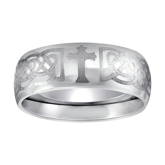 Stainless Steel Mens Irish Claddagh Celtic Trinity Knot Religious Faith Cross Polished Dome Comfort-fit Fashion Band Rin