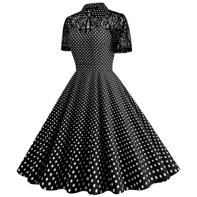 UPPADA Robe de Thé Classique pour Femme à Manches Courtes, Robe Évasée de Cocktail, Robes Rétro Vintage des Années 1950 à Pois, Robe Midi Rockabilly des Années 1950 pour Bal, Liquidation d'Hiver